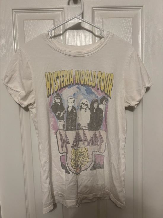 Recycled Karma Tops - Recycled Karma White Tee with Yellow & Purple Hysteria Tour Graphic